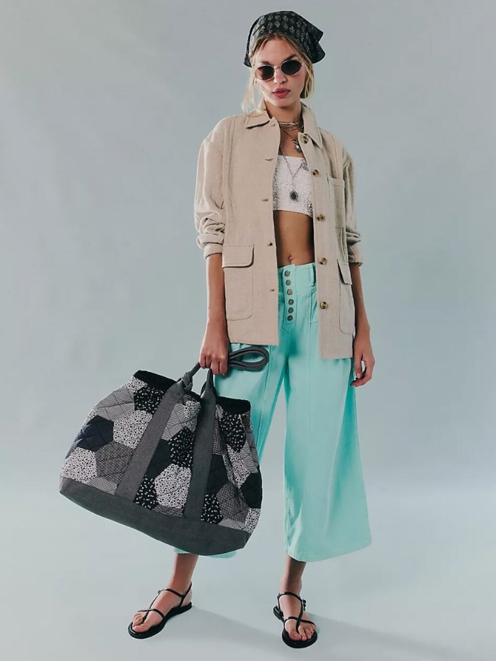 FREE PEOPLE Pippa Patchwork Tote / Blue Combo - Picture 6 of 11